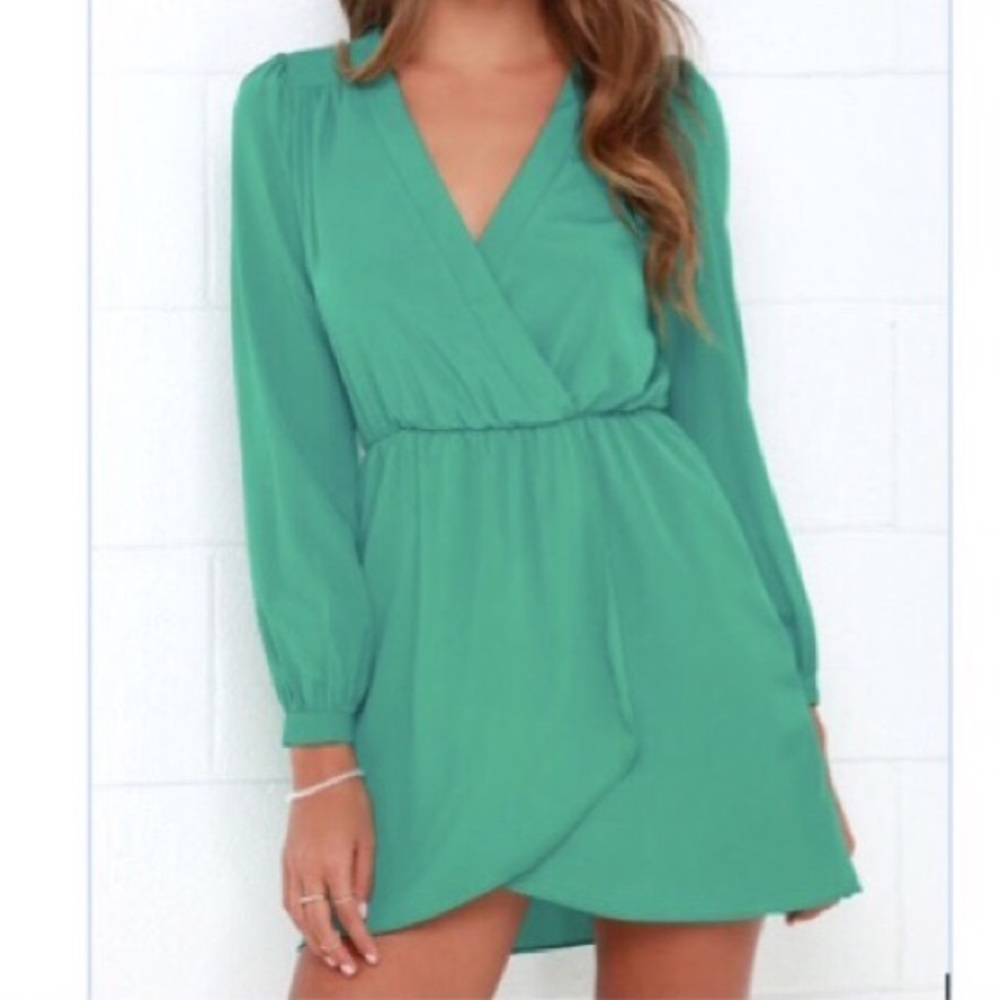 Lulus Teal Wrap Long Sleeve Dress